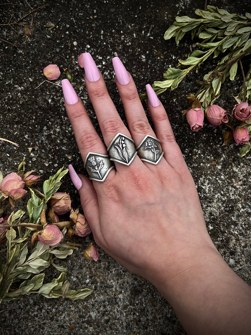 Gravestone Flower Ring; MTO