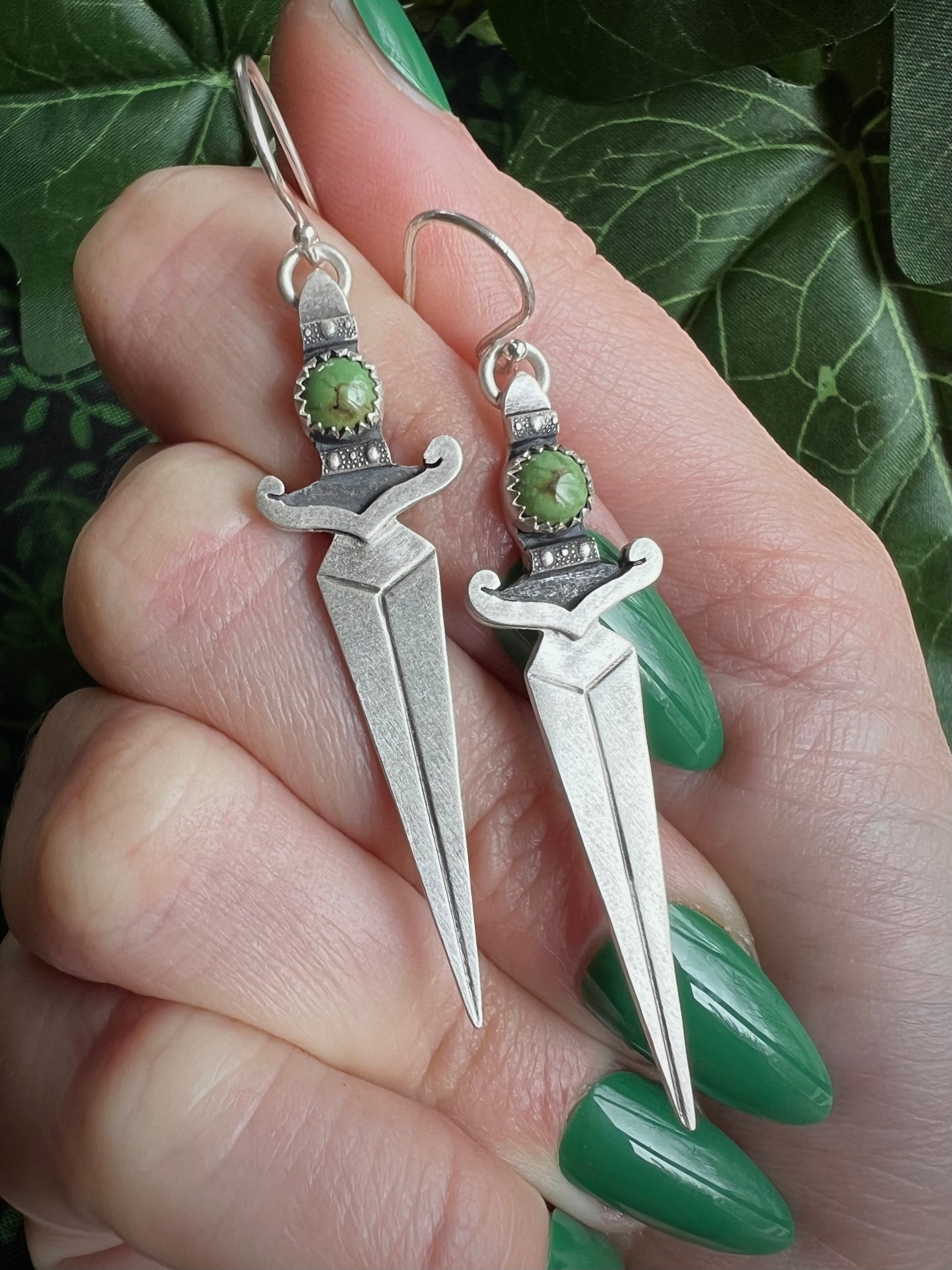 Green Dagger Earrings