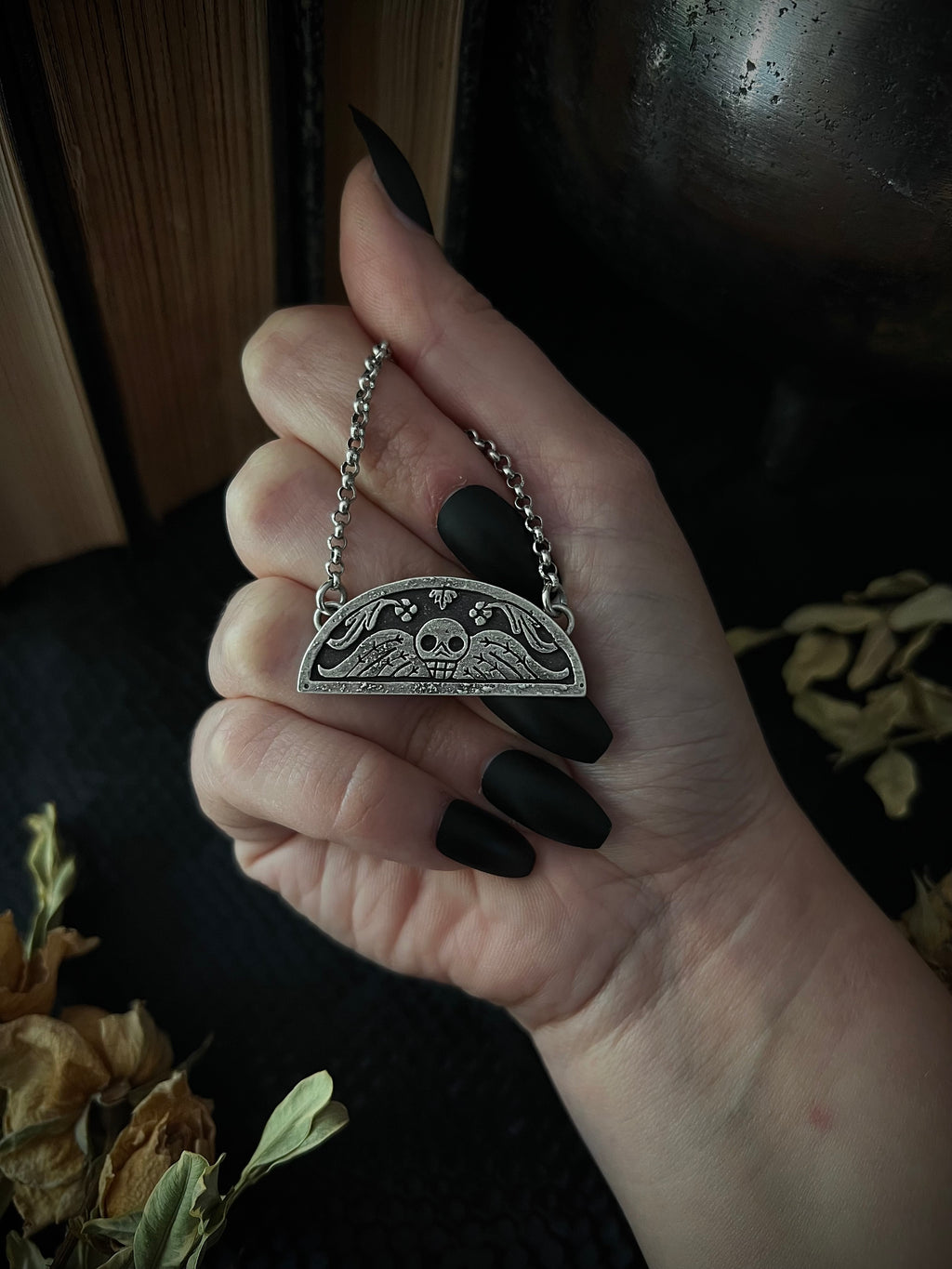 Winged Death Head Necklace